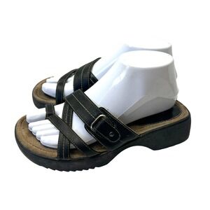 VTG Unionbay Black Platform Slide Sandals Y2K Chunky Wedge Strappy sz 7.5 Grunge